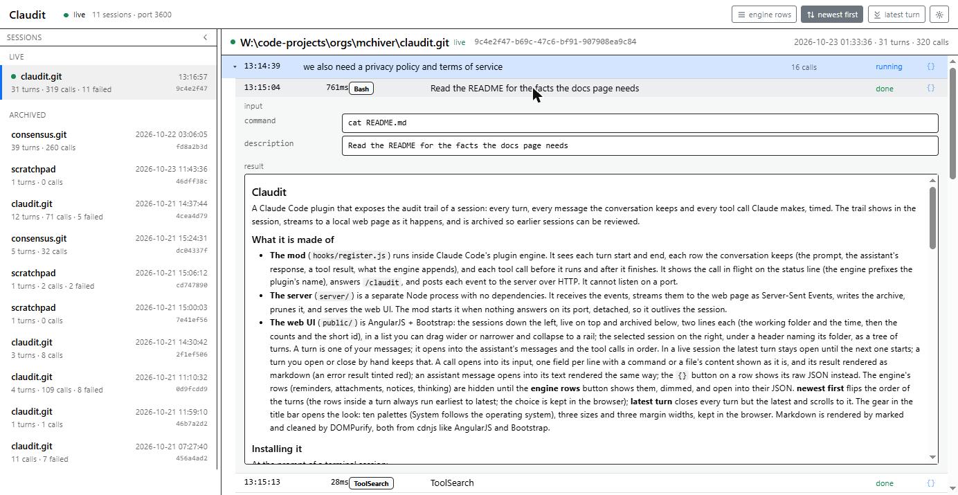 A Bash call opened: its command and description as fields, and its result rendered as markdown below.