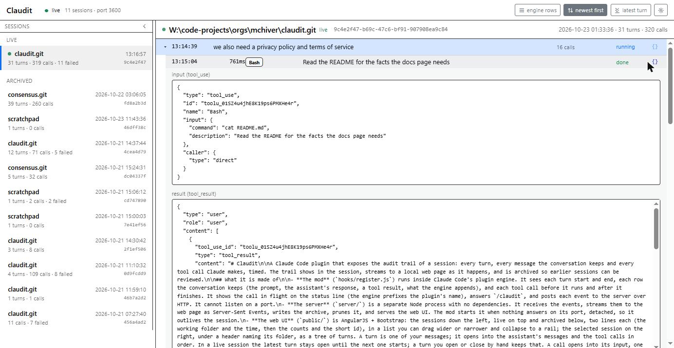 The same call showing its raw JSON: the tool_use block and the tool_result message.
